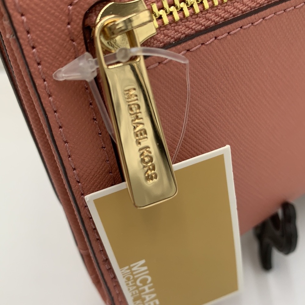MICHAEL KORS JET SET TRAVEL LARGE TRIFOLD WALLET SUNSET ROSE COLOR - Picture 8 of 16